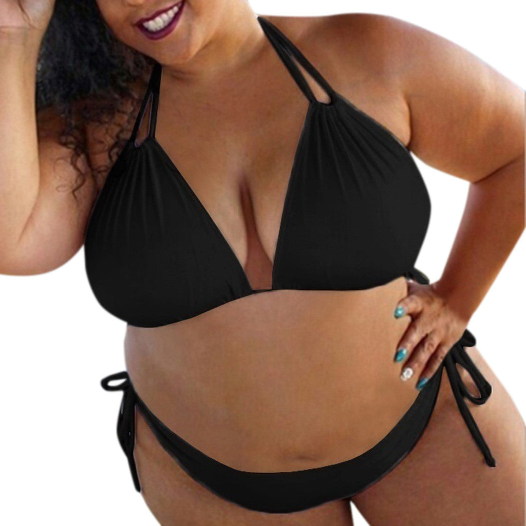 Women's Plus Size Black Halter Bikini Set