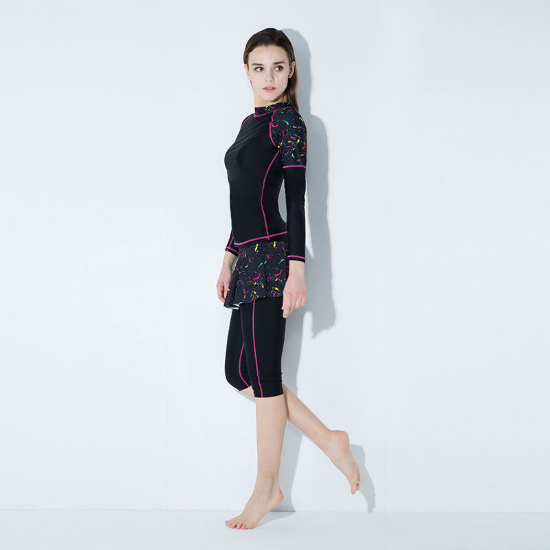 Long Sleeve Swimsuit Set with Skirted Leggings