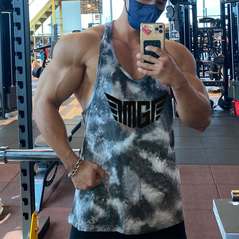 Men's Tie-Dye Racerback Gym Stringer Tank