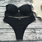 Women's Black Strapless Push-Up Bandeau Bikini Set