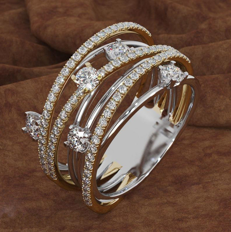 Micro-Inlaid Zircon Cross Color Separation Ring