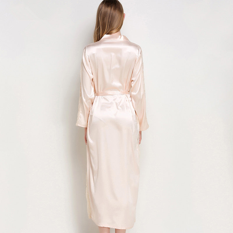 Women's Satin Lace Trim Sleepwear Robe and Pajamas
