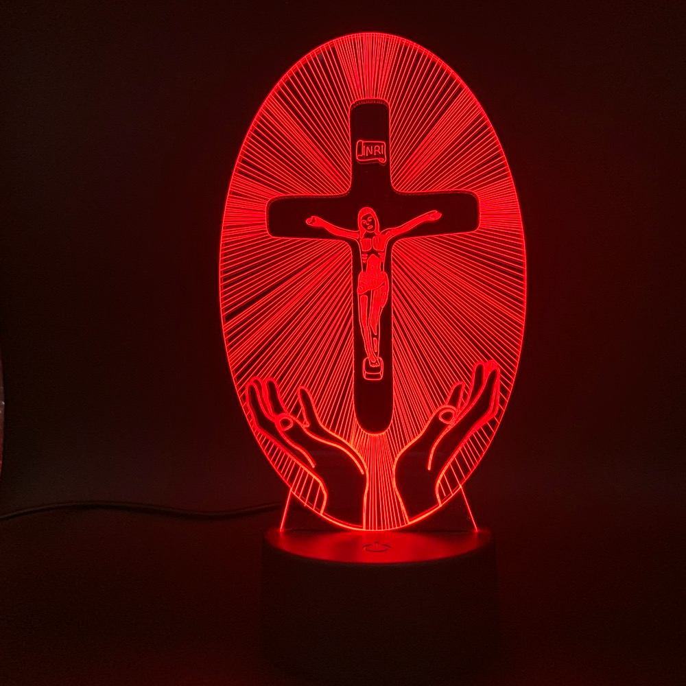 3D Acrylic Jesus Crucifix Night Light - Christian LED Decor