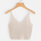 Solid Color Knit Tank Top with V-Neck Design