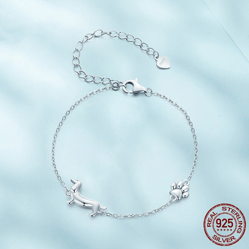 Sterling Silver Dachshund and Paw Bracelet