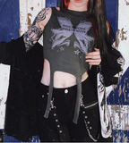 Graphic Print High-Neck Garter-Strap Crop Top