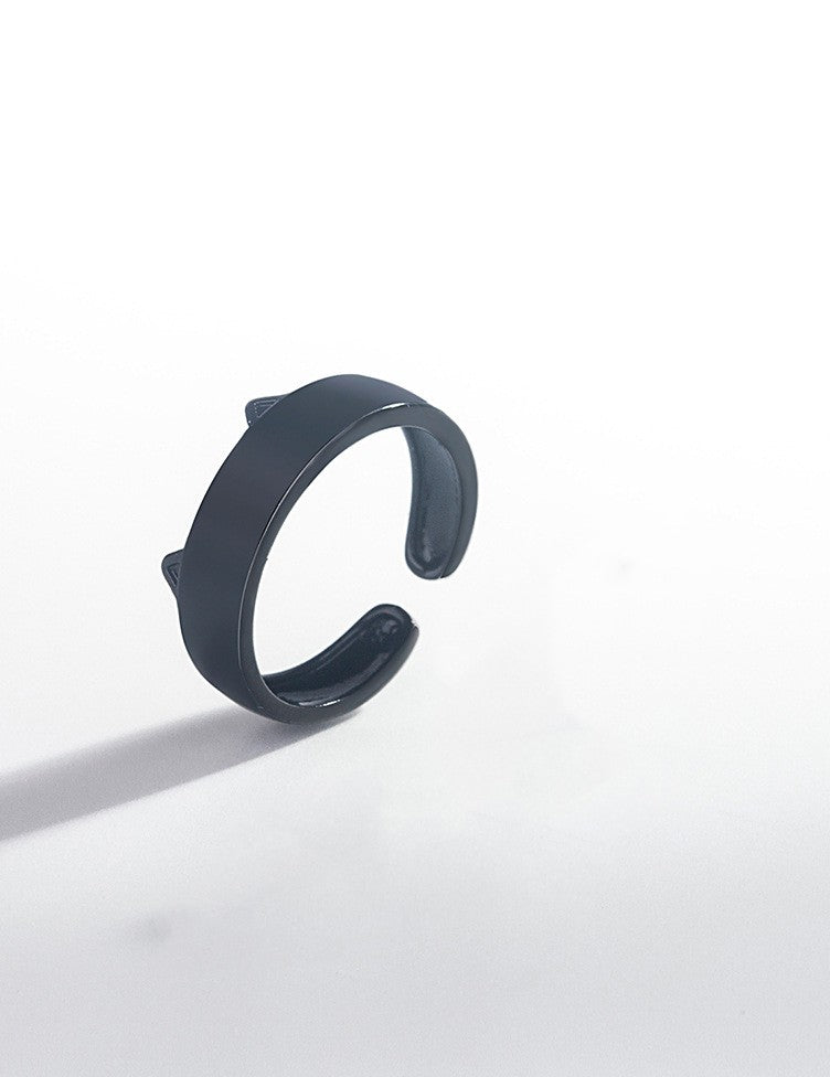 Black Enamel Cat Ear Adjustable Ring