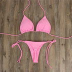 Women's White Halter Neck String Bikini Set