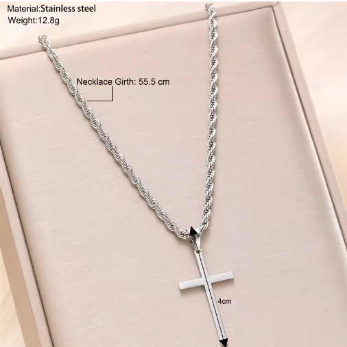 Gold Rope Chain Cross Pendant Necklace