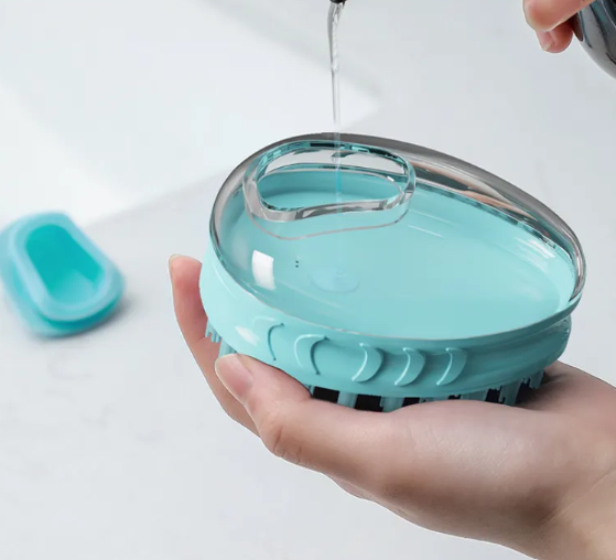 Pet Bath Brush with Soap Dispenser, Soft Silicone Massage Grooming Brush for Dogs & Cats, Shampoo Scrubber for Bath Time