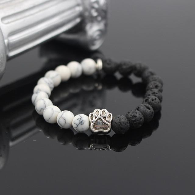 Lava Stone Dog Paw Heart Bead Bracelet