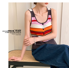 Purple Striped V-Neck Knit Crop Top for Women