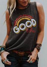 Summer Rainbow Letter Print Round Neck Tank Top
