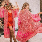 Boho Paisley Print Long Chiffon Beach Cover-Up
