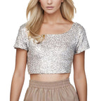 Spring Summer Sexy Shiny Backless Crop Top