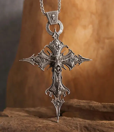 Vintage Gothic Skull Cross Pendant Necklace