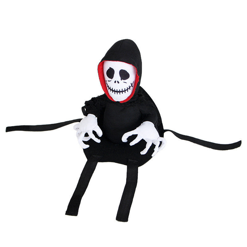 Halloween Dog Rider Costume, Funny Skeleton Grim Reaper Cosplay Outfit with Adjustable Straps for Small Medium Large Dogs