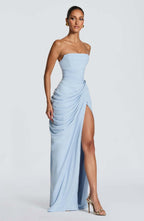 Tube Top Pleated Slit Dress