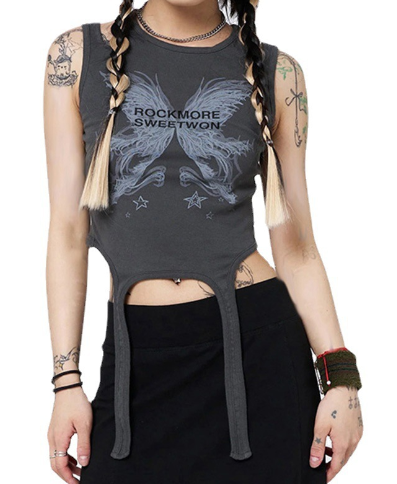 Graphic Print High-Neck Garter-Strap Crop Top