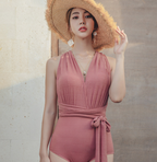 Tie-Waist Plunge One-Piece Swimsuit