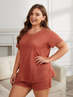 Plus Size Women's Pajama Set - Scoop Neck Tee & Shorts