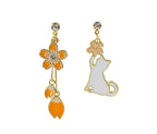 Cat and Cherry Blossom Enamel Earrings