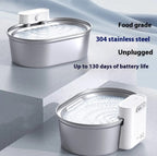 Stainless Steel Pet Water Fountain Wireless Cordless Cat Dog Drinking Fountain 304 Stainless Motion Sensing Ultra-Quiet Battery Powered