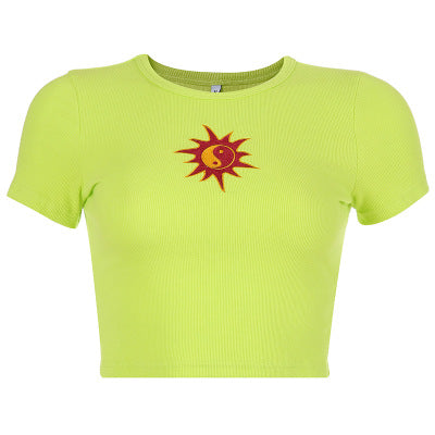 2020 Women's Fashion Crop Top Embroidered T-Shirt