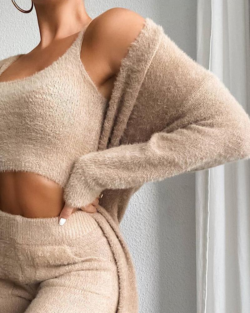 2020 Women's Sexy V-Neck Plush Crop Top & Pants Set