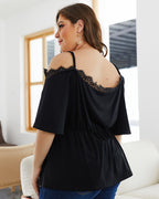 Summer Lace Camisole Top - Black Slim Fit Plus Size