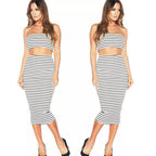 Striped Strapless Crop Top and Pencil Skirt Set