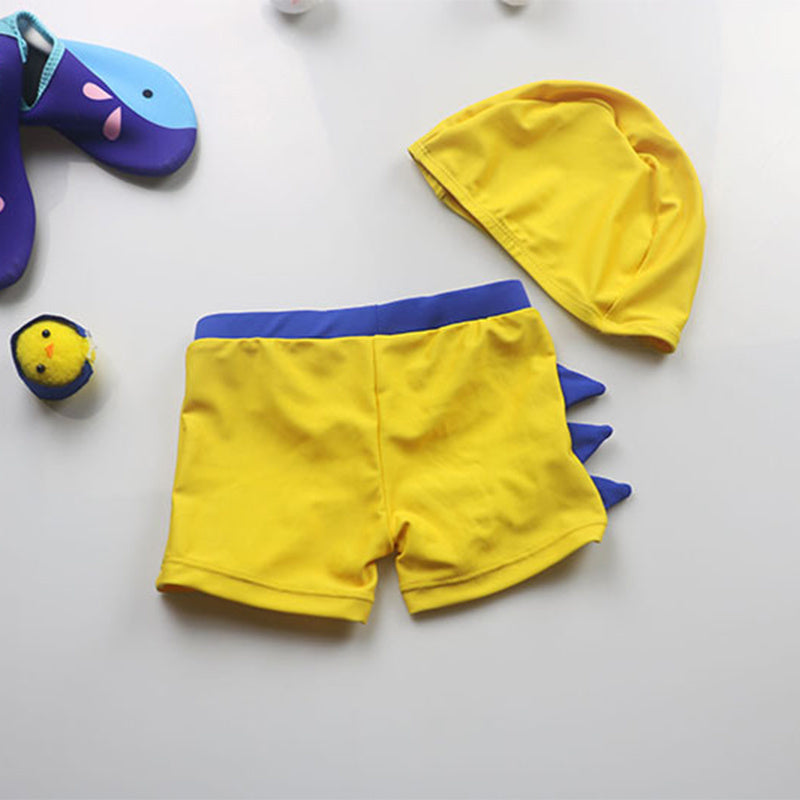 Boys Cartoon Dinosaur Swim Trunks and Cap Set