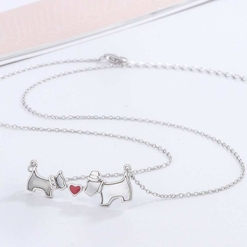 Mother-of-Pearl Dogs and Heart Necklace