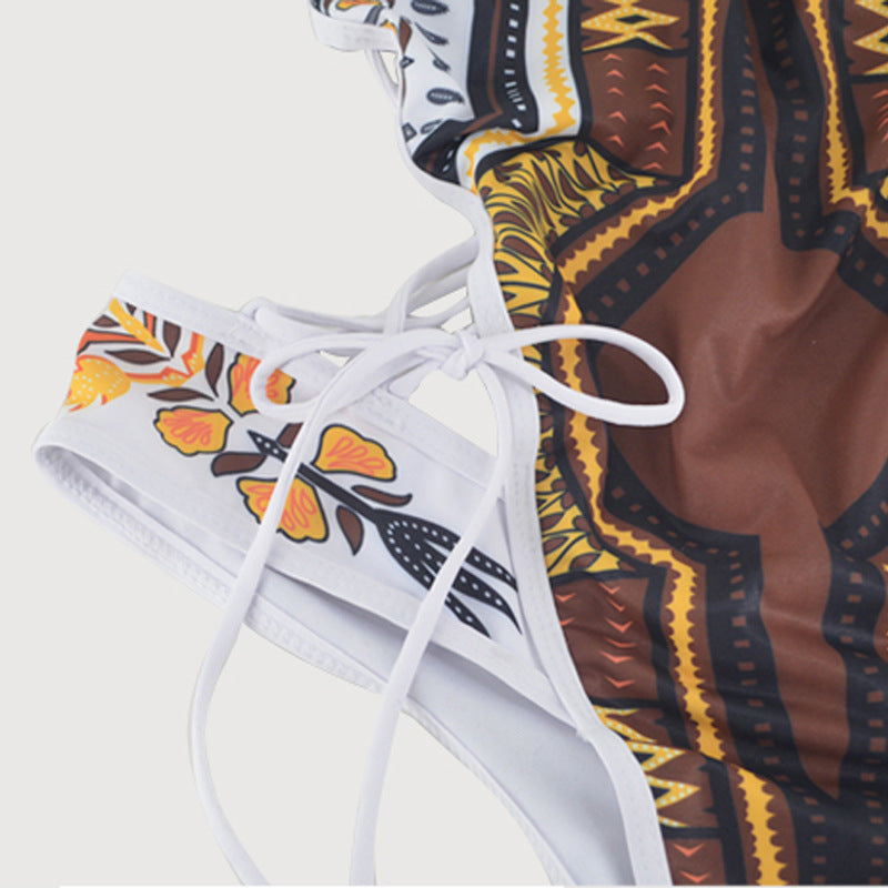 Tribal Print High-Neck Cutout One-Piece Swimsuit