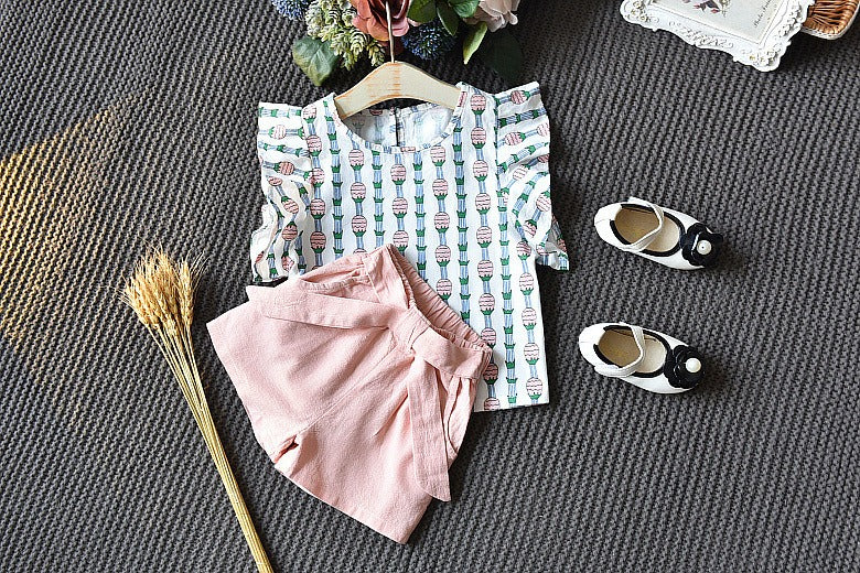 Girls Pineapple Sleeve Shorts Set