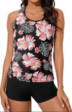 Printed Racerback Tankini Swim Set