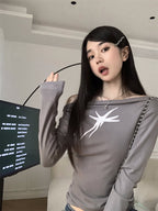 Printed Slim Fit Long Sleeve Crop Top
