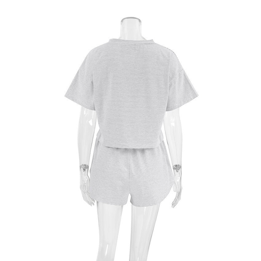 Women's Striped Knit Pajama Shorts Set