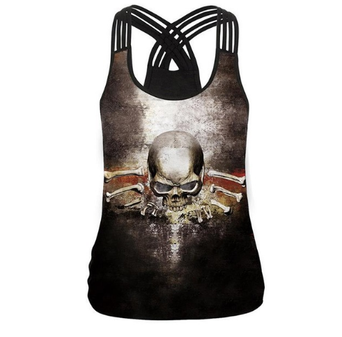Cross Back Tank Top with Skull Design