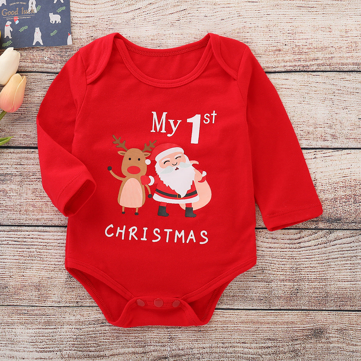 My 1st Christmas Santa & Reindeer Baby Bodysuit