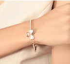 Clover Cat's Eye Stone Bangle Bracelet
