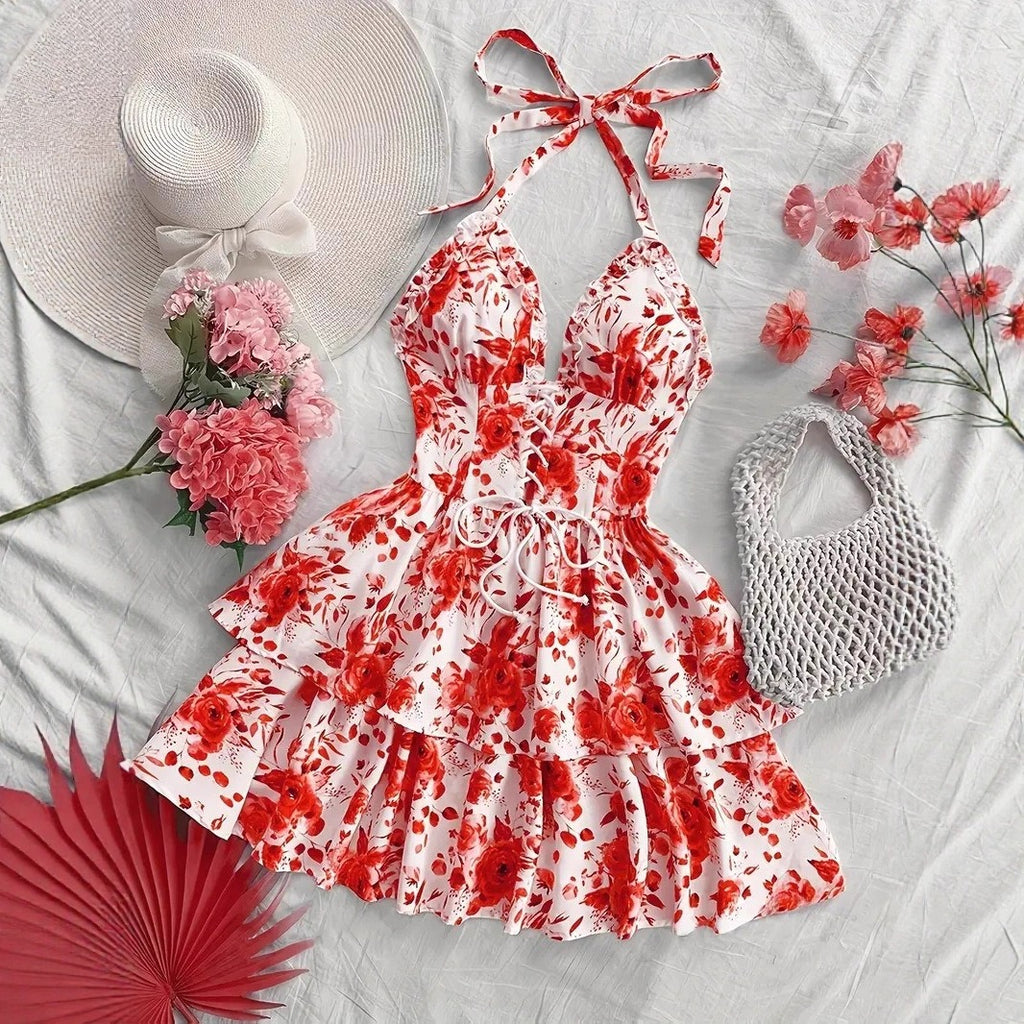 European & American Floral Camisole Dress