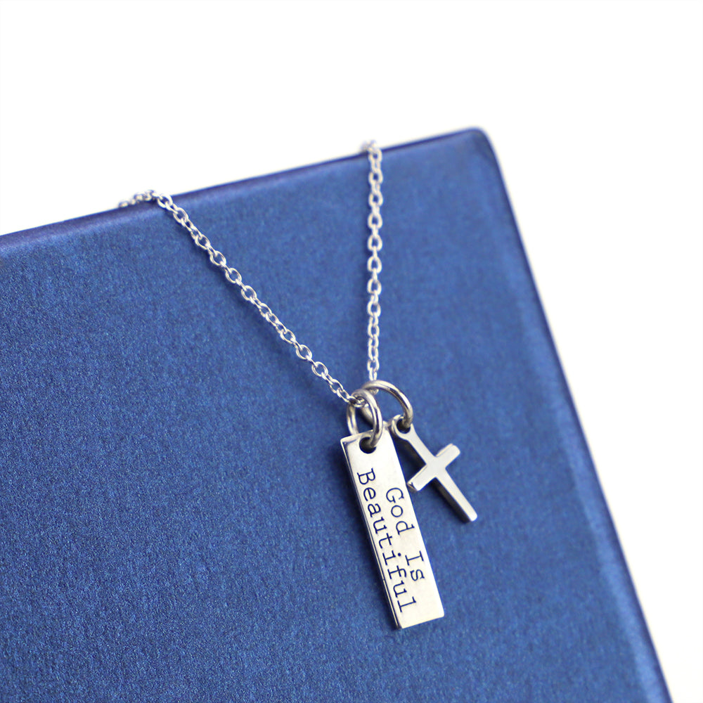 God Is Beautiful Bar and Cross Pendant Necklace