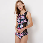 Floral Mesh-Panel One-Piece Swimsuit