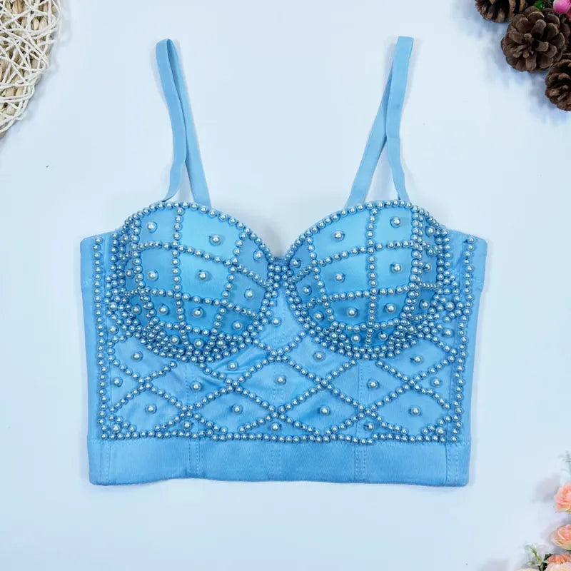 Pearl-Embellished Bustier Camisole Top