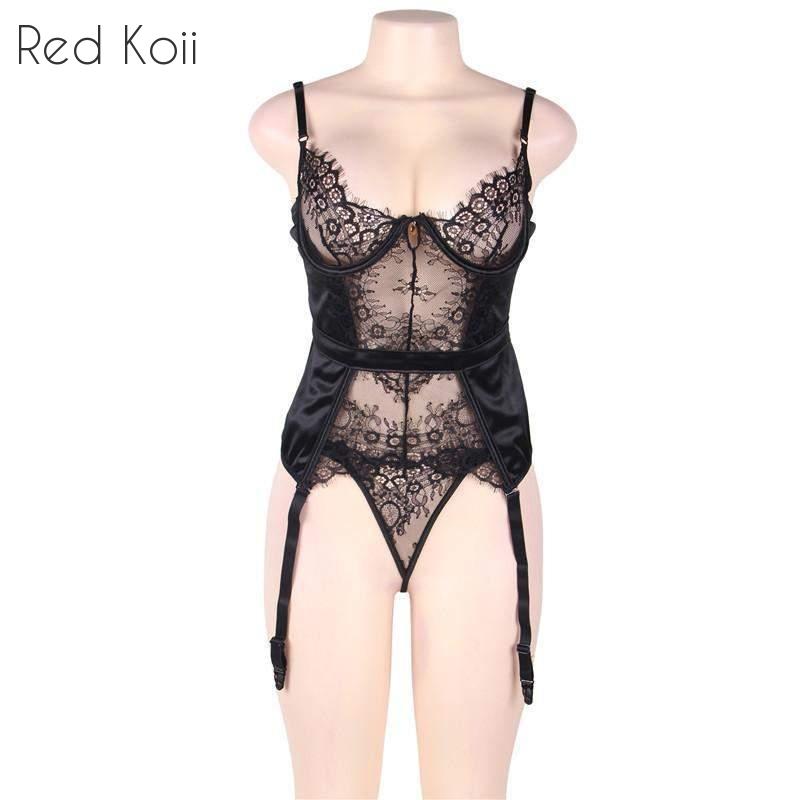 Lace Sheer Underwear Set with Garters and Steel Rings
