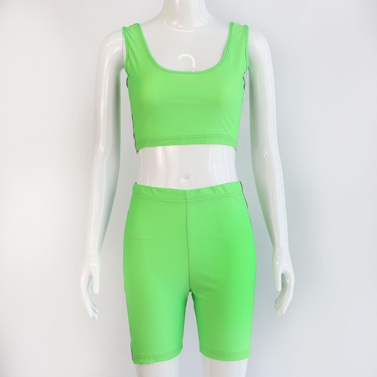 Women’s Reflective Strap Crop Top & High-Waist Shorts Set