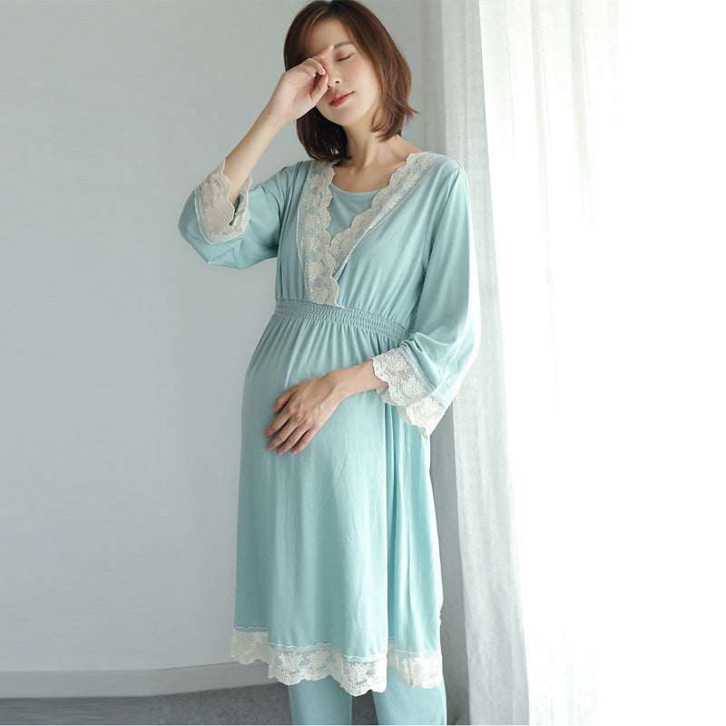 2020 Spring Autumn Maternity Nightwear Lace Set