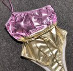 Metallic Pink and Gold High-Cut One-Piece Swimsuit
