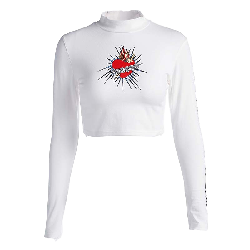 Printed Slim Fit Long Sleeve Crop Top